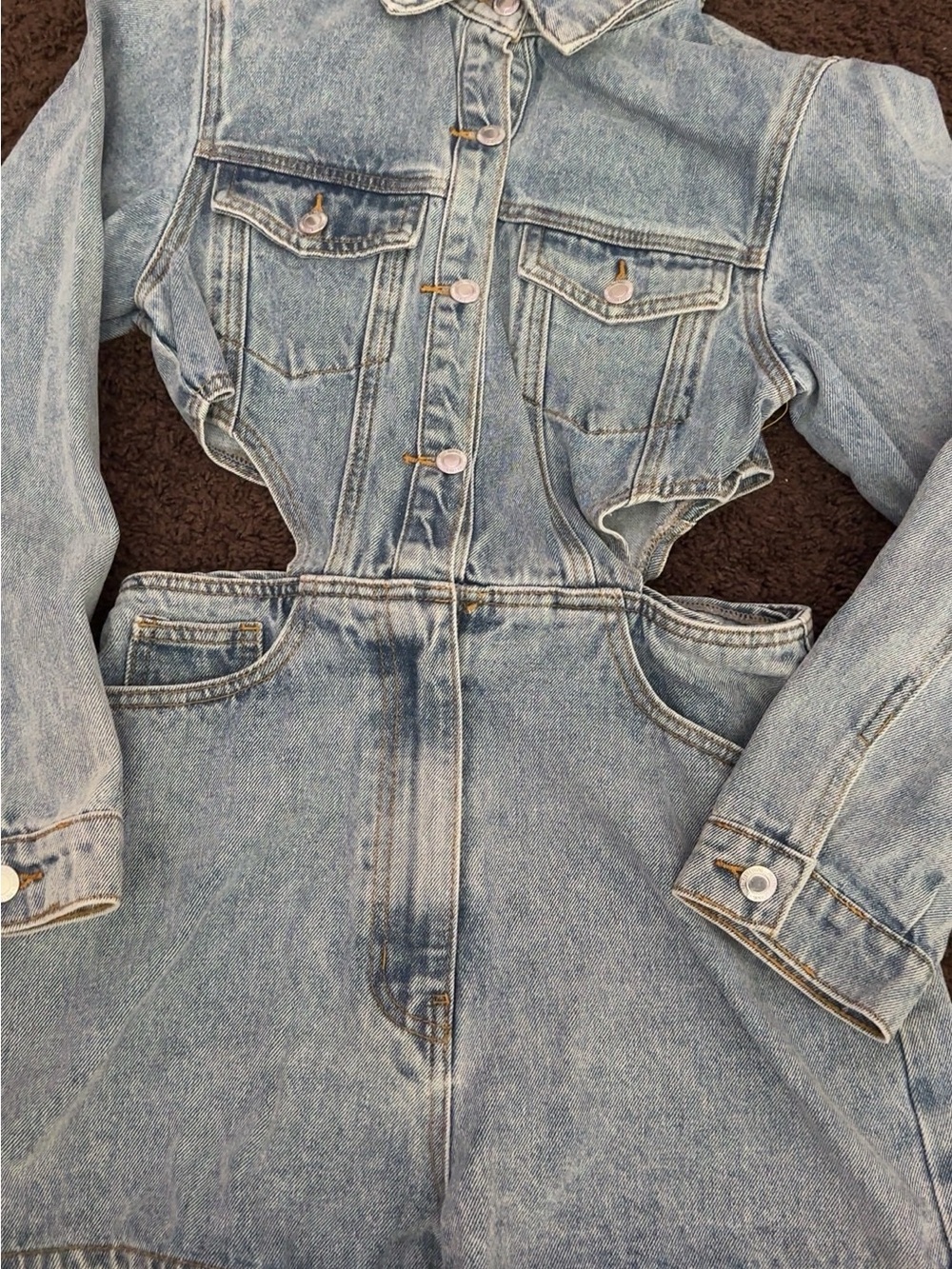 PrettyLittleThing Light Wash Cutout Denim Jumpsuit Jacket